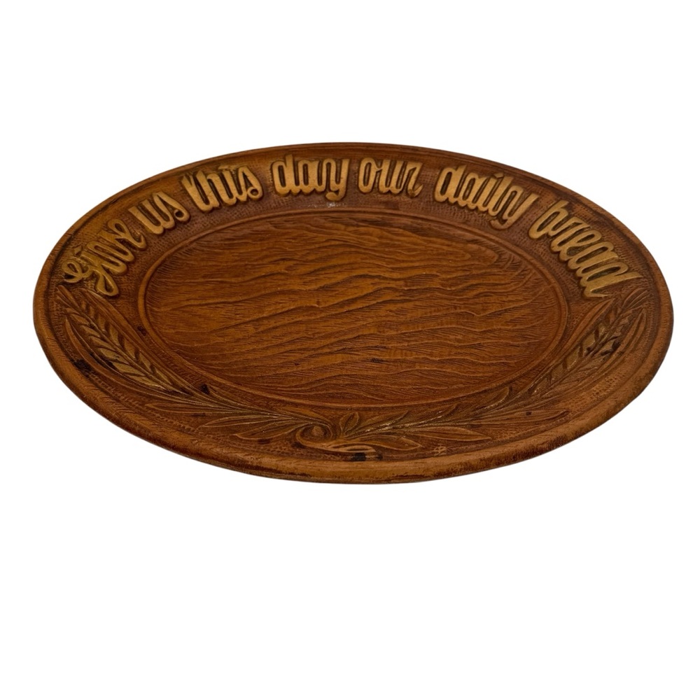 VINTAGE "GIVE US THIS DAY OUR DAILY BREAD" PLASTIC OR RESIN SERVING TRAY.